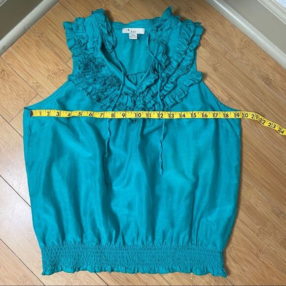 Sheer Teal/Turquoise Ruffle V-Neck - Picture 6 of 8